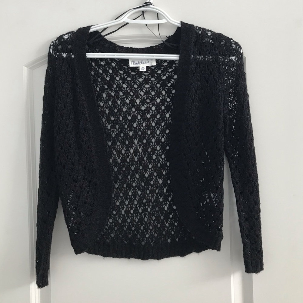 Black Crochet Knit Cardigan